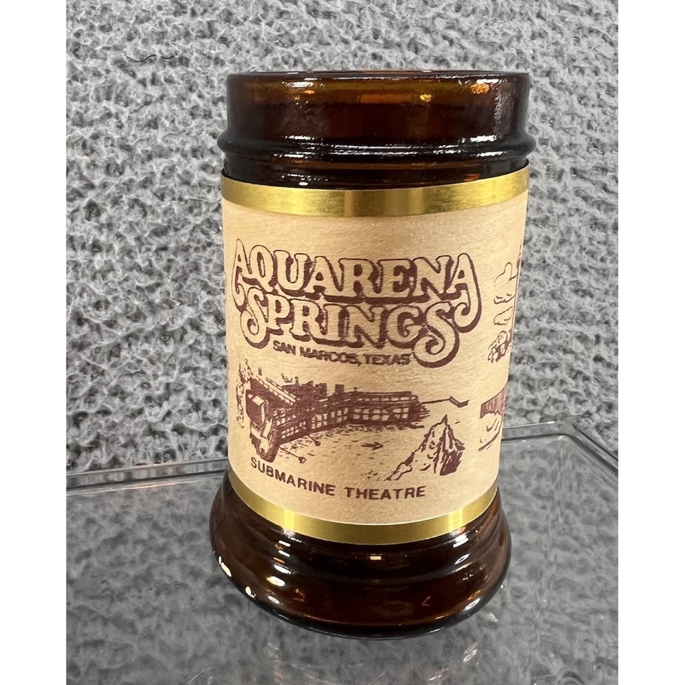Vtg 80s Aquarena Springs Amusement Park Glass Souvenir Mug Wood Handl San Marcos
